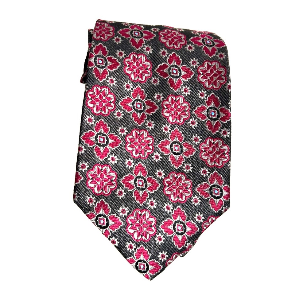 90s Fendi Italian Silk Tie Dress Geometric Medallion Made in Italy Black Red EUC